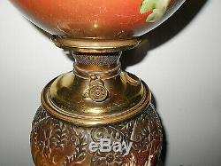 Antique 1880's HP Chrysanthemum Gwtw Banquet Oil Lamp Converted To Electric