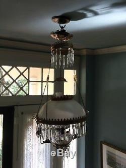 Antique 1880's Hanging Oil Lamp Chandelier