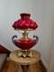 Antique 1880s GWTW Red Cased Glass Kerosene Oil Banquet Parlor Lamp Eagle Base