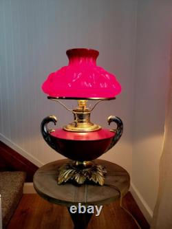 Antique 1880s GWTW Red Cased Glass Kerosene Oil Banquet Parlor Lamp Eagle Base