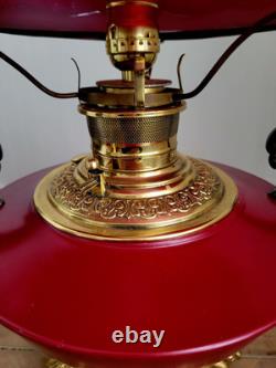 Antique 1880s GWTW Red Cased Glass Kerosene Oil Banquet Parlor Lamp Eagle Base