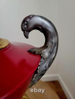 Antique 1880s GWTW Red Cased Glass Kerosene Oil Banquet Parlor Lamp Eagle Base