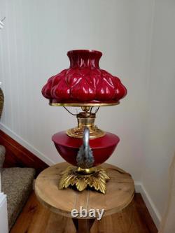 Antique 1880s GWTW Red Cased Glass Kerosene Oil Banquet Parlor Lamp Eagle Base