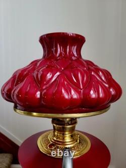 Antique 1880s GWTW Red Cased Glass Kerosene Oil Banquet Parlor Lamp Eagle Base
