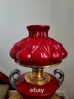 Antique 1880s GWTW Red Cased Glass Kerosene Oil Banquet Parlor Lamp Eagle Base