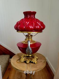 Antique 1880s GWTW Red Cased Glass Kerosene Oil Banquet Parlor Lamp Eagle Base