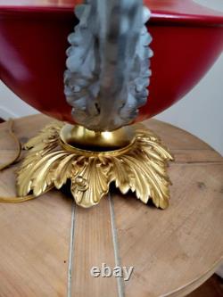 Antique 1880s GWTW Red Cased Glass Kerosene Oil Banquet Parlor Lamp Eagle Base