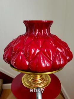 Antique 1880s GWTW Red Cased Glass Kerosene Oil Banquet Parlor Lamp Eagle Base