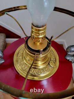 Antique 1880s GWTW Red Cased Glass Kerosene Oil Banquet Parlor Lamp Eagle Base