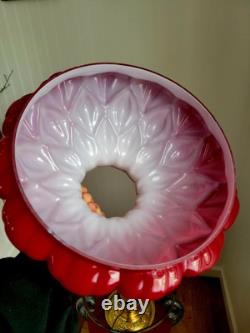 Antique 1880s GWTW Red Cased Glass Kerosene Oil Banquet Parlor Lamp Eagle Base