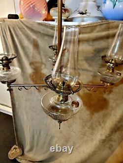 Antique 1880s Holmes, Booth & Hayden Hanging Library 4 Arms Oil Lamp Chandelier