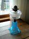 Antique 1885 Thousand Eye Amber & Blue Glass Oil Lamp Kerosene Lamp-EAGLE Burner