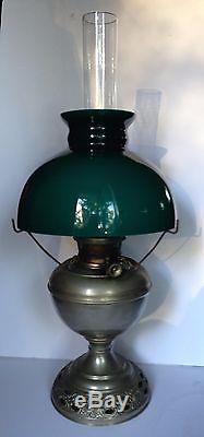 Antique 1889 BRADLEY & HUBBARD B&H OIL KEROSENE LAMP w Original Glass Shade