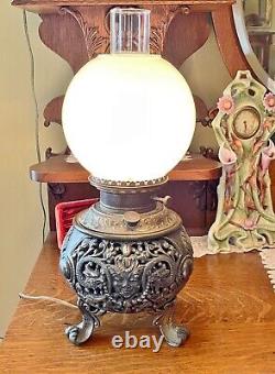 Antique 1889 N. Muller's Sons Oil Lamp with Chinese Dragons & Asian Queen Mother