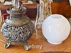 Antique 1889 N. Muller's Sons Oil Lamp with Chinese Dragons & Asian Queen Mother