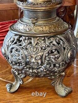 Antique 1889 N. Muller's Sons Oil Lamp with Chinese Dragons & Asian Queen Mother