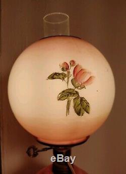 Antique 1890 oil Victorian Gone With the Wind Lamp original painted glass
