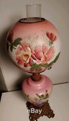 Antique 1890 oil Victorian Gone With the Wind Lamp original painted glass