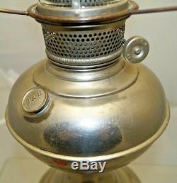 Antique 1890s -1910 B & H Bradley Hubbard Kerosene Oil Lamp With Satin Amber Shade