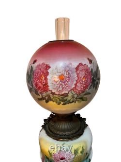 Antique 1890s American Lamp Gone With The Wind Electrified Oil Lamp with Flowers