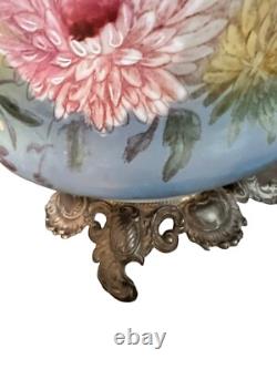 Antique 1890s American Lamp Gone With The Wind Electrified Oil Lamp with Flowers
