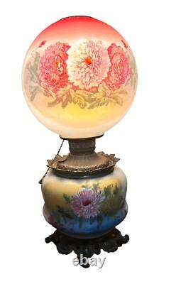 Antique 1890s American Lamp Gone With The Wind Electrified Oil Lamp with Flowers