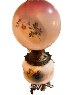 Antique 1890s American Lamp Gone With The Wind Electrified Oil Lamp with Flowers