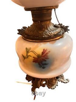 Antique 1890s American Lamp Gone With The Wind Electrified Oil Lamp with Flowers