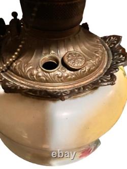 Antique 1890s American Lamp Gone With The Wind Electrified Oil Lamp with Flowers