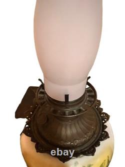 Antique 1890s American Lamp Gone With The Wind Electrified Oil Lamp with Flowers