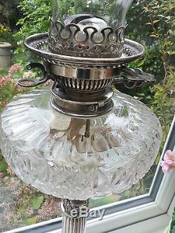 Antique 1890s Large Mappin & Webb Silver Plate Corinthan Column Oil Lamp