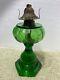 Antique 1890s ORIGINAL GREEN GLASS FISHSCALE WithCABLE FONT OIL LAMP FINDLAY OH