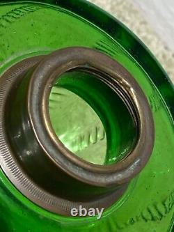Antique 1890s ORIGINAL GREEN GLASS FISHSCALE WithCABLE FONT OIL LAMP FINDLAY OH