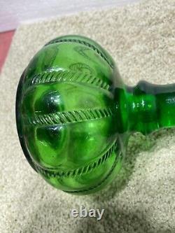 Antique 1890s ORIGINAL GREEN GLASS FISHSCALE WithCABLE FONT OIL LAMP FINDLAY OH