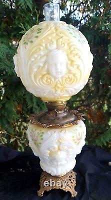 Antique 1890s PITTSBURGH SUCCESS Cherub Face Oil Lamp GWTW Hurricane