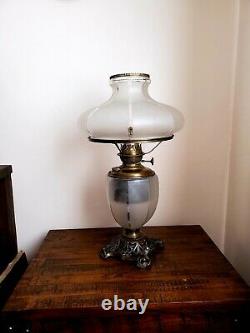 Antique 1890s SUCCESS Gone With The Wind Clear Satin Glass Oil Lamp 24