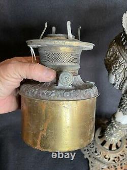 Antique 1890s Victorian Kerosene Oil Banquet Lamp GWTW American Brass Tank