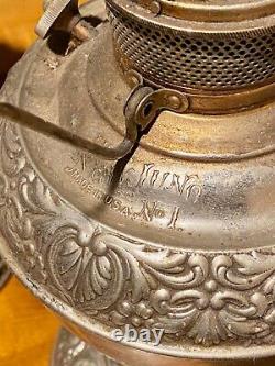 Antique 1895 PAIR E. Miller New Juno No. 1 Nickel on Brass Kerosene 8 Lamps