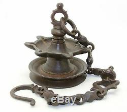 Antique 18th C bronze Thookku Vilakku hanging oil ghee wick lamp Kerala India AC