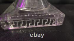 Antique 1911 Manganese Glass Octagonal Greek Key Pedestal 18 Oil Lamp withChimney