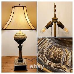 Antique 1920s BRADLEY & HUBBARD The B&H Oil Lamp Converted to Electric 2 Sockets