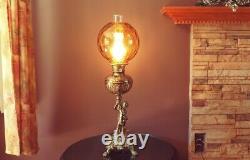 Antique 1930s-40s Victorian Nouveau Cherub/Putti Electric Oil Table Lamp, Amber