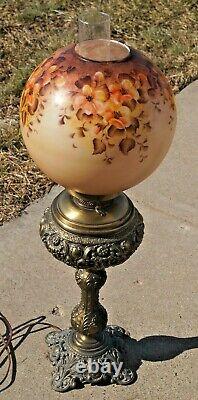 Antique 1930s GWTW Hurricane Lamp Painted Shade Oil Electric Art Deco