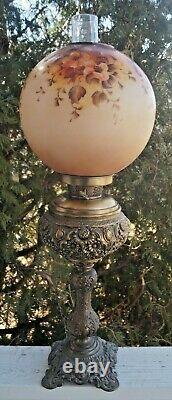 Antique 1930s GWTW Hurricane Lamp Painted Shade Oil Electric Art Deco