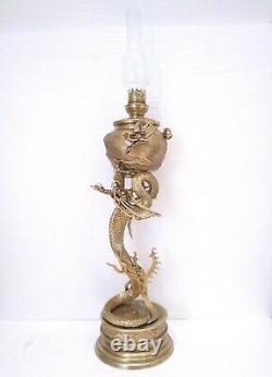 Antique 19c Gwtw Monumental Chinese Bronze Dragon Figural Victorian Oil Lamp Wow