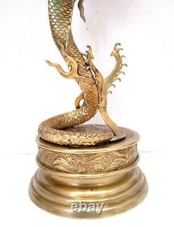 Antique 19c Gwtw Monumental Chinese Bronze Dragon Figural Victorian Oil Lamp Wow