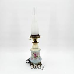 Antique 19th-C Electrified Porcelain Oil Lamp Floral Design 24 Tested