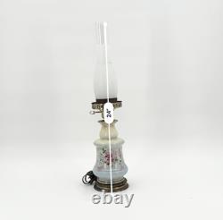 Antique 19th-C Electrified Porcelain Oil Lamp Floral Design 24 Tested