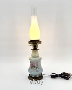 Antique 19th-C Electrified Porcelain Oil Lamp Floral Design 24 Tested