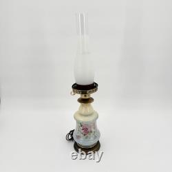 Antique 19th-C Electrified Porcelain Oil Lamp Floral Design 24 Tested